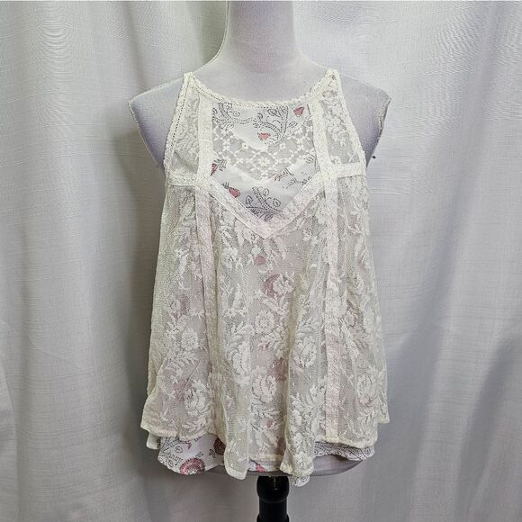 Free People Miss Mackenzie Side Tie Lace  Tank Top Size Medium - Picture 4 of 13